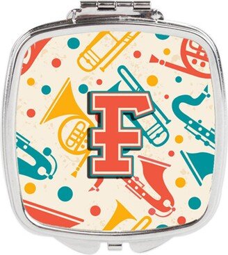 CJ2001-FSCM Letter F Retro Teal Orange Musical Instruments Initial Compact Mirror