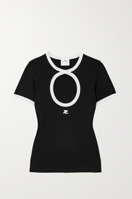 Appliquéd Cutout Cotton-jersey T-shirt - Black