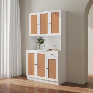 Tiramisubest Tall Kitchen Storage Cabinet with 6-Doors, 1-Open Shelves and 1-Drawer