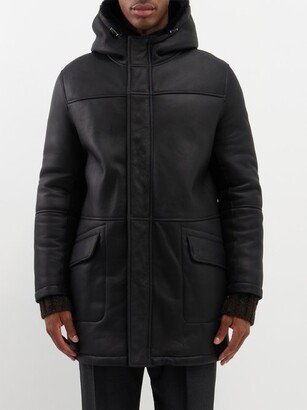 Shearling-lined Leather Hooded Coat