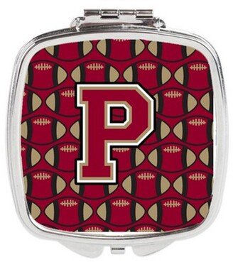 CJ1078-PSCM Letter P Football Garnet & Gold Compact Mirror