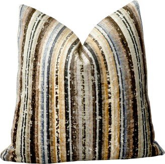 Textured Stripe Velvet Pillow Cover Kravet Out Of Bounds in Onyx | Brown Gray Cut Luxury Throw