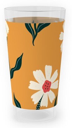 Outdoor Pint Glasses: Flower Power - Orange Outdoor Pint Glass, Yellow