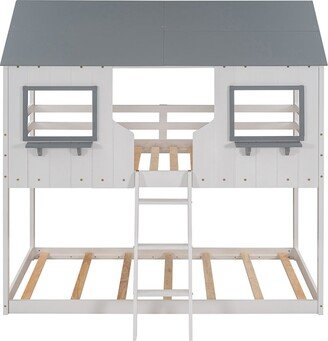 hommetree Twin Over Twin House Bunk Bed with Window and Ladder