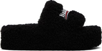 Black Furry Platform Sandals