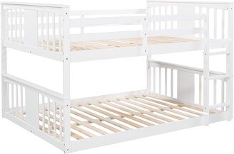 IGEMAN Modern Simple White Full Over Full Wood Bunk Bed with Ladder, Easy Assemble / Space Saving / No Box Spring Needed