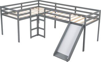 L-Shaped Loft Bed with Ladders and Slide