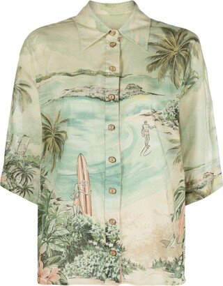 Green Vacay Surf Printed Cotton Shirt