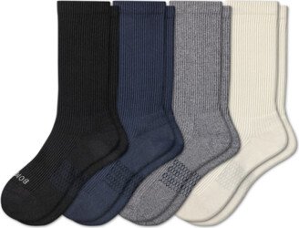 Men's Hybrid Ribbed Calf Sock 4-Pack - Soft White Black Mix - Medium - Cotton