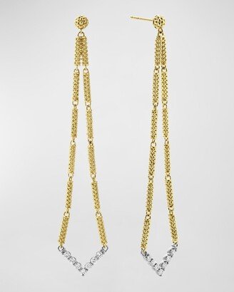 18K Gold Superfine Caviar Beading and Diamond Chevron-Shape Drop Earrings