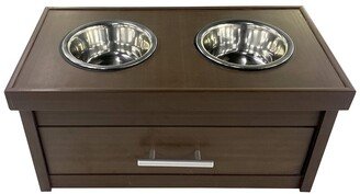 New Age Pet Ecoflex Piedmont 2-Bowl Dog Diner With Storage Drawer -Russet-AA