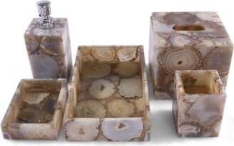 Natural Agate Semi Precious Stone 5 Piece Bathroom Accessory Set - Handmade Unique Decor For Luxury Baths, Powder Rooms & Guest Bathrooms