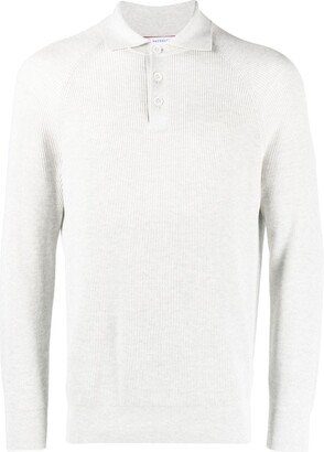Button-Up Ribbed-Knit Polo Collar