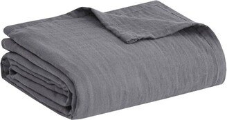 Gracie Mills Clean Spaces Casual Cotton Solid Gauze Blanket, Blue - Full/Queen