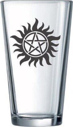 Supernatural Anti-Possession Symbol - Etched Pint Glass- Drink Winchester Style. Diamond Black Permanent Engrave