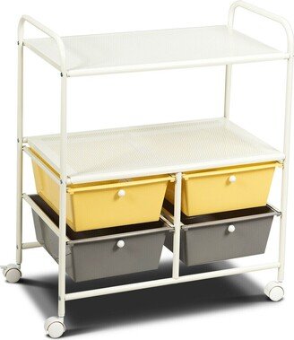 4 Drawers Shelves Rolling Storage Cart Rack-Yellow - 25.0 x 14.5 x 29.5