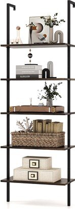 5 Tier Ladder Shelf 71'' Height Wall-Mounted Bookshelf Display