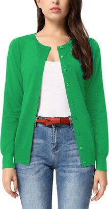 Women's Crewneck Button Down Cardigan Classic Lightweight Knit Soft Long Sleeve Cardigan Sweaters 3XL Green