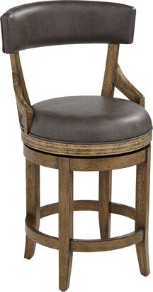 55 Downing Street Wood Swivel Bar Stool Smoke 24 High Rustic Vintage Gray Faux Leather Cushion Backrest Footrest for Kitchen Counter Island Home Shed