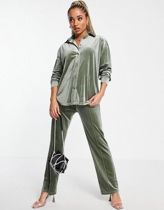 velvet pajama suit track pant in khaki