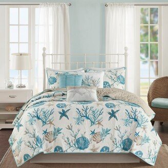 Pacific Grove 6 Piece Cotton Sateen Quilt Set with Throw Pillows