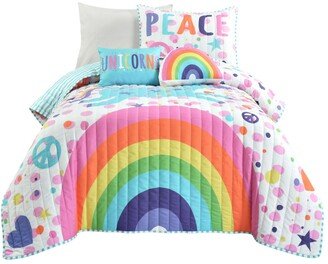 Unicorn Rainbow 4 Piece Quilt Set for Kids, Twin/Twin XLong - White, Multi