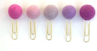 Bookmark Clip- Felt Ball Page Marker- Set Of 5- Pink & Purple- Planner Accessories - Pom Poms 1 100% Wool