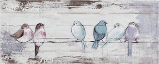 Perched Birds Hand Painted Wood Plank - White/grey