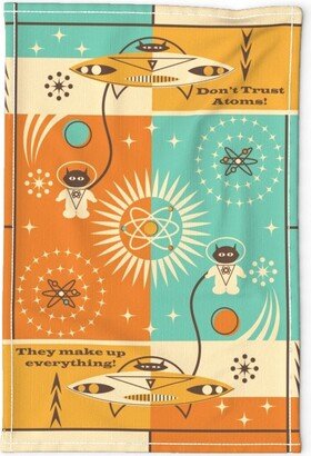 Atomic Pun Tea Towel - Don't Trust Atoms By Wolflingblue Spaceships Retro Space Travel Cats Linen Cotton Canvas Spoonflower