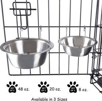 Set of 2 Stainless-Steel Dog Bowls - Cage, Kennel, and Crate Hanging Pet Bowls for Food and Water - 48oz Each and Dishwasher Safe