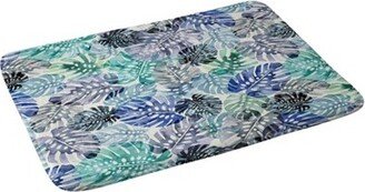 Ninola Design Tropical Jungle Leaves Memory Foam Bath Mat Blue