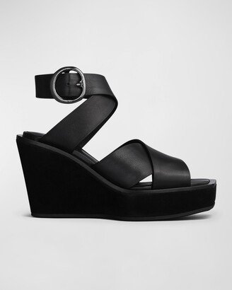 Santiago Crisscross Leather Wedge Sandals