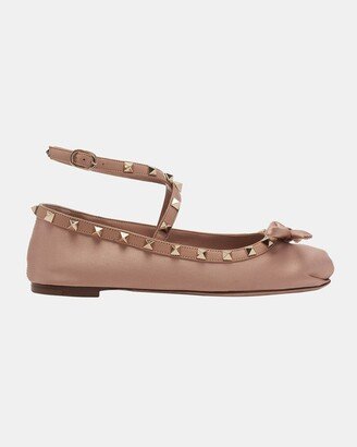 Rockstud Satin Ballerina Flats