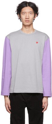 Grey & Purple Heart Long Sleeve T-Shirt