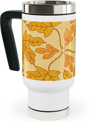 Travel Mugs: Autumn Leaf Kaleidoscope Travel Mug With Handle, 17Oz, Orange