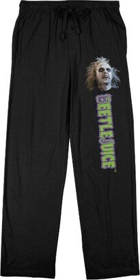 Beetlejuice Betelgeuse Face & Logo Men's Black Sleep Pajama Pants-Large