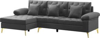 IGEMANINC 3 Seat L-shaped Sectional Sofa Velvet Upholstered Sofa & Left Hand Facing Chaise