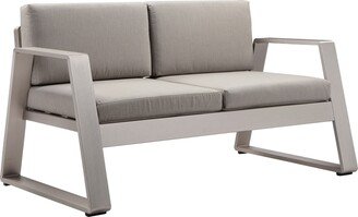 Xia 57 Inch Outdoor Sofa, Gray Aluminum, Fade Resistant Fabric Cushions