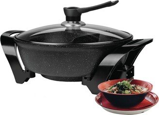 Brentwood Electric Non-Stick 6Qt Shabu Shabu Pot with Divider in Black