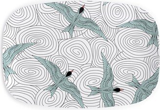 Serving Platters: Arctic Flying Terns Serving Platter, Green