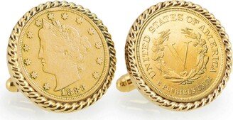 American Coin Treasures Gold-Layered 1883 First-Year-Of-Issue Liberty Nickel Rope Bezel Coin Cuff Links