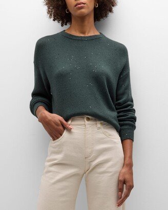 Cashmere-Silk Paillette Knit Crewneck Sweater