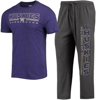 Men's Concepts Sport Heathered Charcoal, Purple Washington Huskies Meter T-shirt and Pants Sleep Set - Heathered Charcoal, Purple