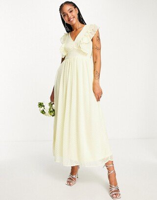 Bridesmaid midi dress with frill detail in textured yellow - YELLOW