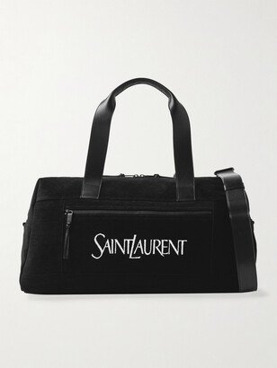 Leather-Trimmed Logo-Print Suede Duffle Bag