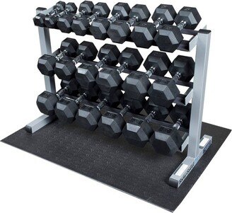 Body-Solid Rubber Dumbbell Set with 3 Shelf Rack and Vinyl Mat - 5-50lbs