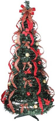 Northlight 6' Prelit Artificial Christmas Tree Gold and Red Plaid Pop-Up - Multicolor Lights