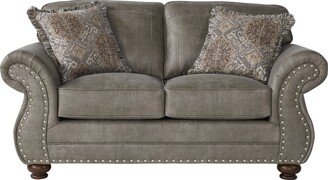 Leinster Stone Grey Faux Leather-upholstered Nailhead Loveseat