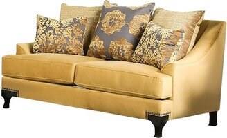 Leatherette Love Seat with Nailhead Trim in Brown