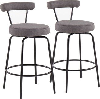 Rhonda Contemporary Counter Stool, Set of 2 - Black Steel, Charcoal Fabric